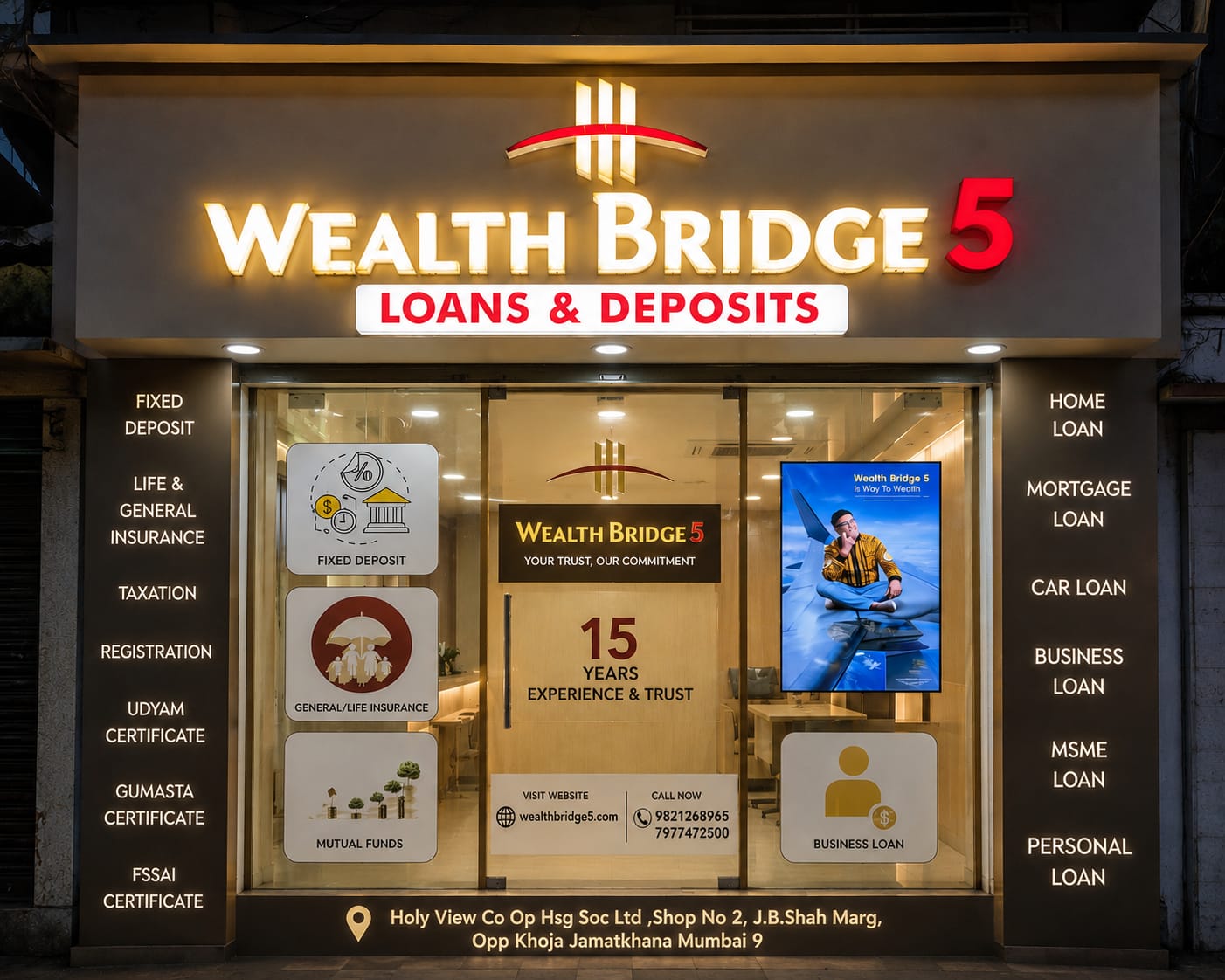 Wealth Bridge 5 office storefront at Holy View CHS, Mumbai
